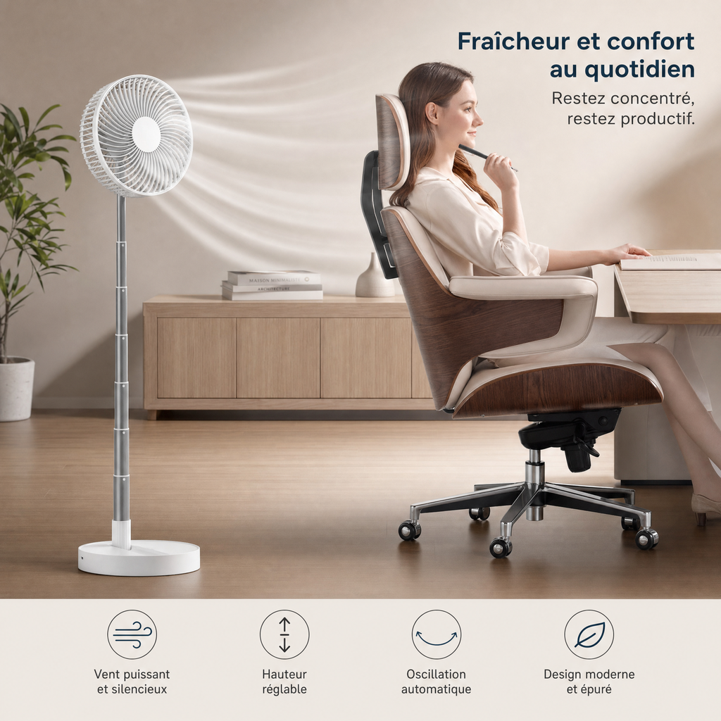 Ventilateur Oscillant Rechargeable avec Télécommande