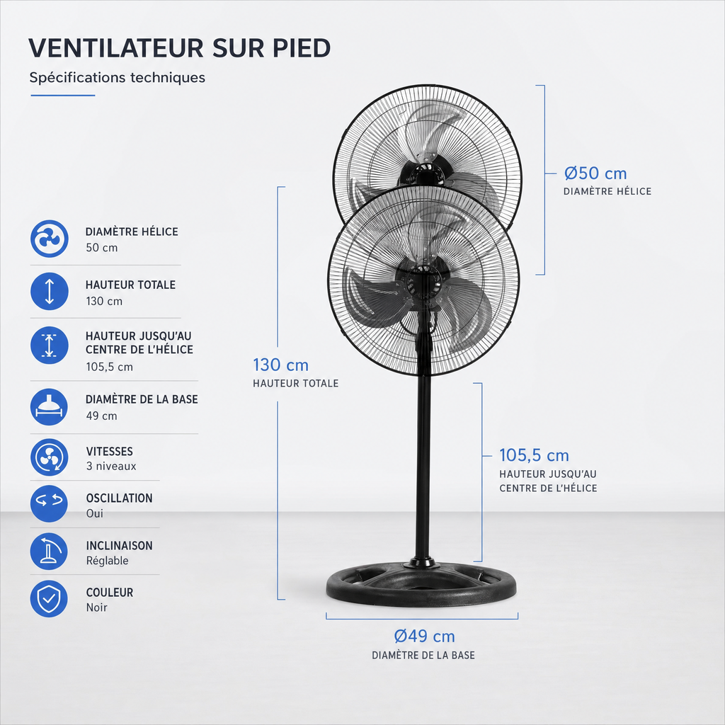Ventilateur sur Pied 18" Oscillant