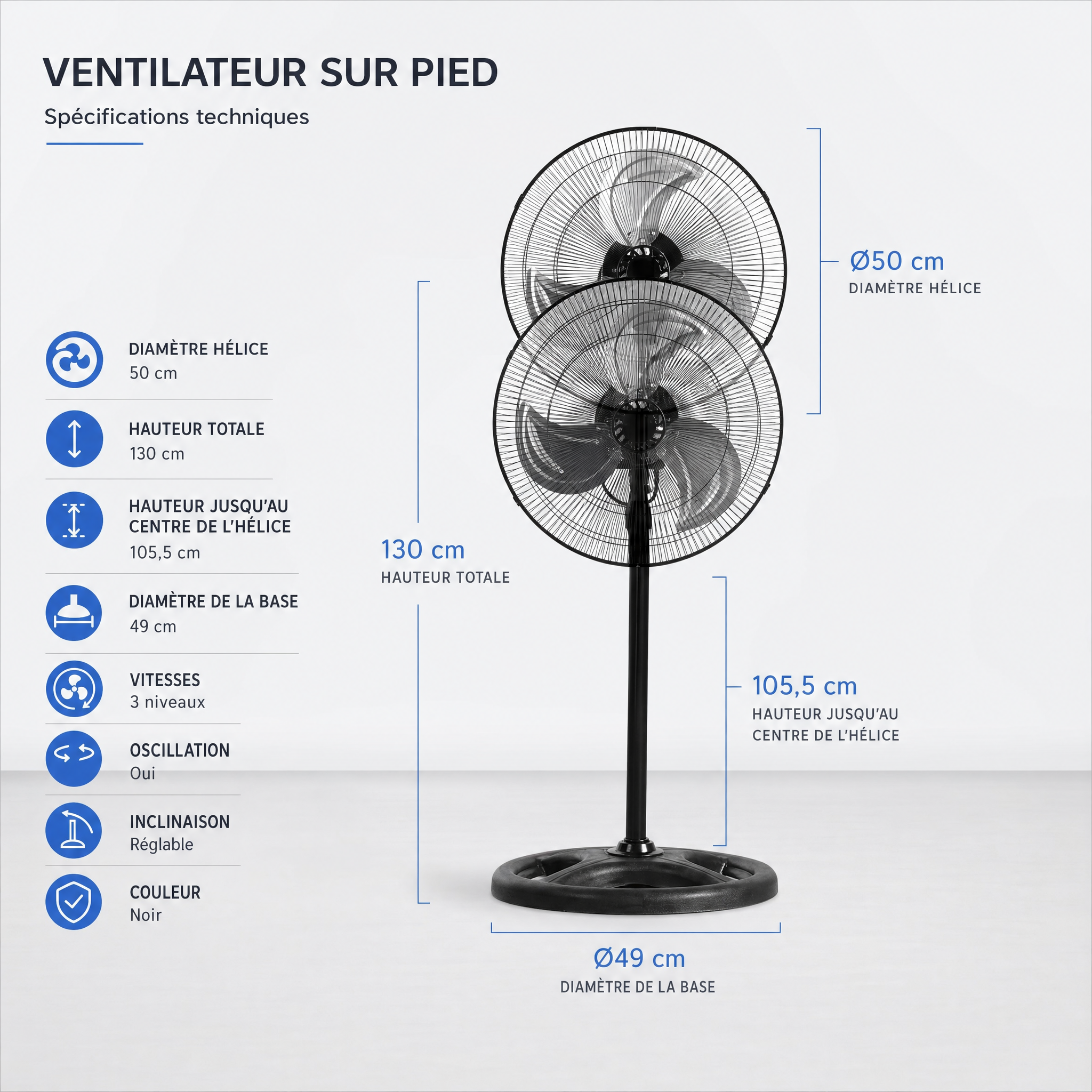 Ventilateur sur Pied 18" Oscillant