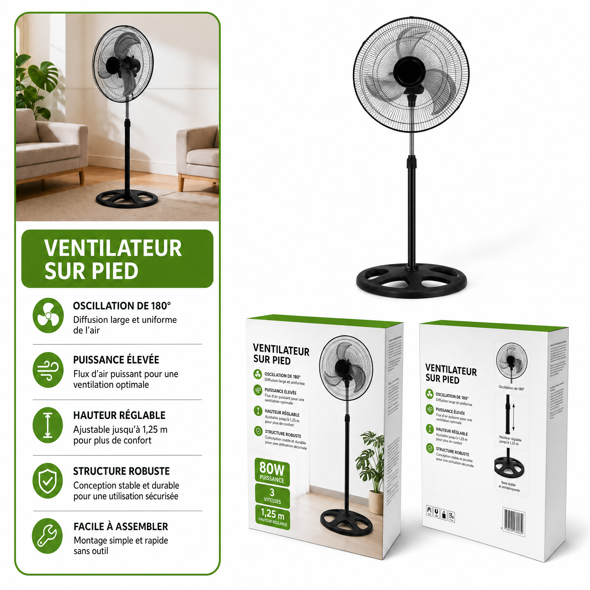 Ventilateur sur Pied 18" Oscillant